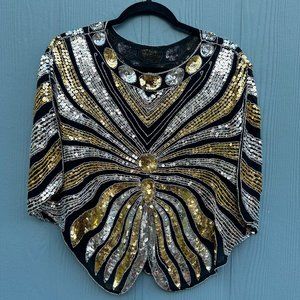 Vintage Gold and Silver Sequin Butterfly Blouse